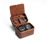 AUKURA leather watch case jewelry organizer for travel and storage, 2 layer organizer(2 slots w/accessories lid)