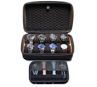 AUKURA Watch Travel case, Padded Watch Storage Box Organizer, with Inserts for Watch Band and jewelries (Black, 8 Slot)