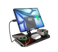 Aukvite Charging Station for Apple, 4 in 1 Wireless Charger for iPhone Charging Station for iPhone 16 Pro Max/14/13/12, Watch Charging for Apple Watch 10/9/8/7/6/SE, Air Pod 4, i Pad Charger Station