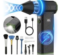 AUKZON Electric Air Duster, 180000RPM, 10000mAh Rechargeable, LED Flashlight, 4 Speeds, Green, Part Number: WF-Duster-G, 1 Piece