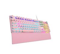 AULA F2088 Typewriter Style Mechanical Gaming Keyboard Blue Switch, with Removable Wrist Rest, Media Control Knob, Rainbow Backlit, Retro Punk Round Keycaps, 108 Keys Wired Computer Keyboard, Pink