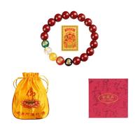 Aulaned FengShui Wealth and Luck Bracelet, Feng Shui Natural Red Cinnabar Wealth Bracelet Prosperity Buddha Beads Elastic Bracelets with Consecrated Spiritual Talisman for Women Men Jewelry, One Size