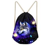 Aulaygo Small Gym Bag Gymsac Drawstring Backpack for Men Women Kids Teens for Swimming Football Basketball Training Hiking Shoping School PE Class Cool Wolf Pattern Gifts