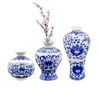 AuldHome Blue and White Porcelain Vases Set of 3, Mini Decorative Bud Vases for Farmhouse, Cottagecore, and Vintage Decor
