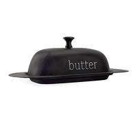 AuldHome Design Enamelware Black Butter Dish, Modern Farmhouse Style Enamelware Butter Server w/Cover