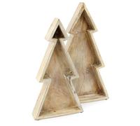 AuldHome Design Wooden Christmas Tree Trays (Nested Set of 2, Natural), Distressed Rustic Farmhouse Style Holiday Christmas Serving Decorative Platters