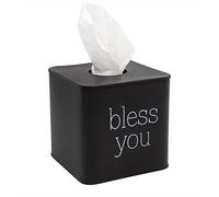 AuldHome Square Tissue Box Cover (Black); Modern Farmhouse Enamelware Tissue Holder