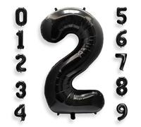 AULE 40 Inch Big Black 2 Balloon Number Large Foil Helium Number Balloons 0-9 Jumbo Giant Happy 2nd Birthday Party Decorations for Boy or Girl Huge Mylar Anniversary Party Supplies