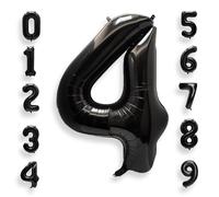 AULE 40 Inch Big Black 4 Balloon Number Large Foil Helium Number Balloons 0-9 Jumbo Giant Happy 4th Birthday Party Decorations for Boy or Girl Huge Mylar Anniversary Party Supplies