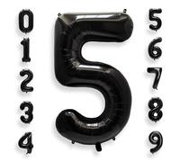 AULE 40 Inch Big Black 5 Balloon Number Large Foil Helium Number Balloons 0-9 Jumbo Giant Happy 5th Birthday Party Decorations for Boy or Girl Huge Mylar Anniversary Party Supplies