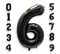AULE Black 40 Inch Giant Foil Number 6 Balloons (1pc, Self-Sealing, Unisex, Boys, Girls, 0-9, Birthday, Baby Shower, Wedding, Anniversary)