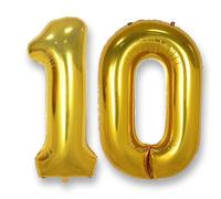 AULE Gold Number 10 Balloons: 40 Inch Large Foil Number Balloons Giant Helium Balloon Age 10th Big Mylar Balloon for Birthday Party Decorations