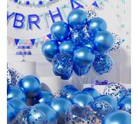AULE Metallic Blue Latex Balloons: 42 Pack 12 inch Chrome Blue Confetti Party Balloons and Helium Latex Balloon with Ribbons for Birthday Baby Shower Gender Reveal Graduation Decoration