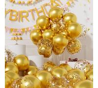 AULE Metallic Gold Latex Balloons: 42 Pack 12 inch Chrome Gold Confetti Party Balloons and Golden Helium Latex Balloon with Ribbons for Anniversary Graduation Bachelor Party Birthday Decoration