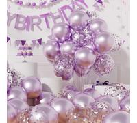 AULE Metallic Light Purple Balloons: 42 Pack 12 inch Chrome Lavender Confetti Party Balloons and Lilac Helium Latex Balloon with Ribbons for Birthday Graduation Wedding Valentine's Day Decoration