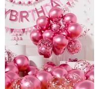 AULE Metallic Pink Balloons: 42 Pack 12 inch Chrome Pearl Pink Confetti Party Balloons and Helium Latex Balloon with Ribbons Girl Birthday Wedding Gender Reveal Baby Shower Bachelor Party Decoration