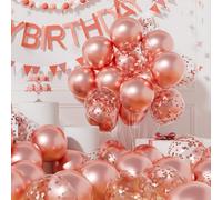 AULE Metallic Rose Gold Balloons: 42 Pack 12 inch Chrome Rose Gold Confetti Party Balloons and Dark Red Helium Latex Balloon with Ribbons Girl Birthday Wedding Bridal Shower Bachelor Party Decoration