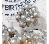 AULE Metallic Silver Latex Balloons: 42 Pack 12 inch Chrome Silver Confetti Party Balloons and Grey Helium Latex Balloon Ribbons Dusty for Birthday Wedding Graduation Bachelorette Party Decoration
