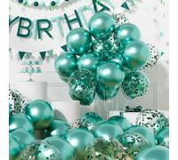 AULE Metallic Teal Green Balloons: 42 Pack 12 inch Chrome Turquoise Confetti Party Balloons and Green Helium Latex Balloon for Birthday Baby Shower Jungle Dinosaur St. Patrick's Day Decoration