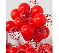 AULE Red Confetti Latex Balloons: 42 Pack 12 inch Chrome Confetti Party Balloons and Dark Red Helium Latex Balloon with Ribbons for Birthday Graduation Wedding Valentine's Day Decoration