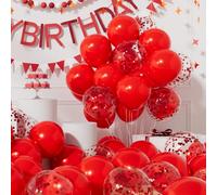 AULE Red Confetti Latex Balloons: 42 Pack 12 inch Chrome Confetti Party Balloons with Dark Red Helium Balloons and Ribbons for Birthday, Graduation, Wedding and Valentine's Day Decoration