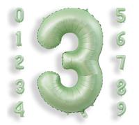 AULE Sage Green Number 3 Balloon 40 Inch Giant 0-9 Foil Large Balloons | Big Mylar 3 Number Balloon Helium Huge Jumbo for Happy 3rd Birthday Party Anniversary Decorations Supplies