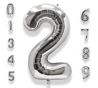 AULE Silver 40 Inch Number 2 Balloon: 1pc, Unisex-Kids, Birthday, Baby Shower, Wedding, Anniversary, Children