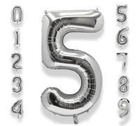 AULE Silver Giant Number 5 Balloons: 40 Inch Big Foil Helium Balloons, 1 Count, Unisex-Kids, Birthday, Baby Shower, Wedding, Anniversary, Children, Number Balloon