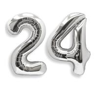 AULE Silver Number 24 Balloon 40 Inch Giant 0-60 Foil Large Balloons