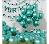 AULE Teal Green Balloons: 50 Pcs 12 inch Metallic Turquoise Party Balloons Chrome Green Latex Helium Thicken Balloon Birthday Baby Shower Jungle Dinosaur St. Patrick's Day Decoration