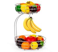 Auledio 2-Tier Countertop Fruit Vegetables Basket Bowl Storage With Banana Hanger,Chrome