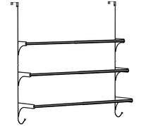 Auledio Adjustable Over The Door Triple Towel Rack with Hooks,Black