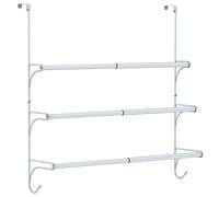 Auledio Adjustable Over The Door Triple Towel Rack with Hooks,Silver