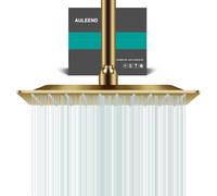 AULEEND Square Rain Shower Head, High Flow Stainless Steel,Work with Any Decorative Style，All Metal Rainfall Shower Head (Brushed Gold, 10)