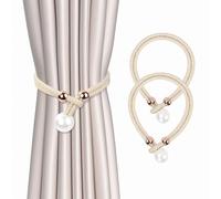 AULEEP 2 Pack Pearl Curtain Tiebacks, Curtain Tie Backs Rope, Adjustable Drapes Clips Rope Curtain Holdbacks for Thin or Thick Home Hotel Office Curtains (Beige)