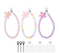 AULEEP 3pcs Phone Charm for Women Girls, Flower Phone Wrist Strap Cute Wristlet Crystal Beaded Charms Colorful Bracelet Handmade Chain for iPhone (Pink/Purple)