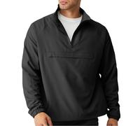 Aulemen Men's Water Resistant Quarter Zip Pullover-Athletic Windbreaker Lightweight Jackets 4-Way Stretch with Pockets, Black, L