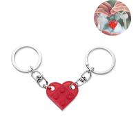 Aulen 2Pcs Heart Keyring, Red Couple Love Brick Keyrings, Novelty Personalised Keychains Gifts for Valentines Day, Wedding Anniversary Birthday Valentine's Day Gift