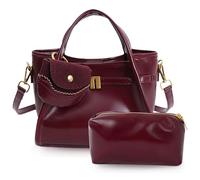 Aulenge 2 PCS Mini Classic Bucket Bags for Women, Solid Colour Vegan Leather Small Crossbody Purse with Small Cosmetic Bag Vintage Inspired Purse for Smart Casual and Daily Use Burgundy