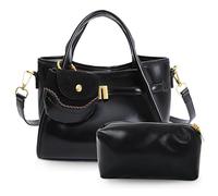 Aulenge 2 PCS Mini Classic Bucket Bags for Women, Solid Colour Vegan Leather Small Crossbody Purse with Small Cosmetic Bag Vintage Inspired Purse for Smart Casual and Daily Use Black
