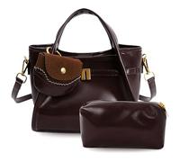 Aulenge 2 PCS Mini Classic Bucket Bags for Women, Solid Colour Vegan Leather Small Crossbody Purse with Small Cosmetic Bag Vintage Inspired Purse for Smart Casual and Daily Use Coffee