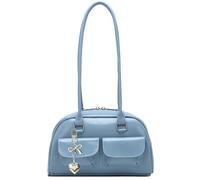 Aulenge Classic British Design Shoulder Bag for Women - Timeless PU Leather Handbag in Elegant Solid Color - Vintage Inspired Purse for Smart Casual and Daily Use Blue