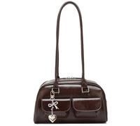 Aulenge Classic British Design Shoulder Bag for Women - Timeless PU Leather Handbag in Elegant Solid Color - Vintage Inspired Purse for Smart Casual and Daily Use Coffee