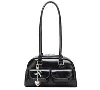 Aulenge Classic British Design Shoulder Bag for Women - Timeless PU Leather Handbag in Elegant Solid Color - Vintage Inspired Purse for Smart Casual and Daily Use Black