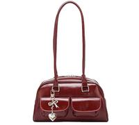 Aulenge Classic British Design Shoulder Bag for Women - Timeless PU Leather Handbag in Elegant Solid Color - Vintage Inspired Purse for Smart Casual and Daily Use Wine Red