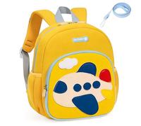 Aulenge Kids Mini Backpack, Toddler Girls Boys Cartoon Airplane Diving Fabric School Rucksack with Anti Lost Leash, Preschool Kindergarten Elementary Small Backpack for School Travel Yellow
