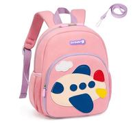 Aulenge Kids Mini Backpack, Toddler Girls Boys Cartoon Airplane Diving Fabric School Rucksack with Anti Lost Leash, Preschool Kindergarten Elementary Small Backpack for School Travel Pink