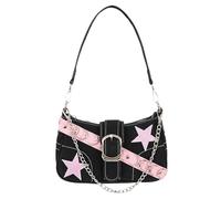 Aulenge Leather Shoulder Bag for Women - Pink and Black Handbag with Y2K Star Chain Pattern Cool Hot Girls PU Leather Mini Bags for Women