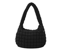 Aulenge Quilted Puffer Tote Bag For Women - Black Fluffy Warm Cloud Crescent Carryall Large Lightweight Puffy Shoulder Hobo Bags Ideal For Fall/Winter Work Travel Shopping Leisure Dates Or Gifting