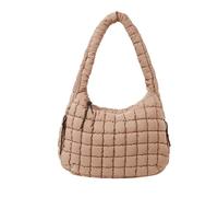 Aulenge Quilted Puffer Tote Bag For Women - Khaki Fluffy Warm Cloud Crescent Carryall Large Lightweight Puffy Shoulder Hobo Bags Ideal For Fall/Winter Work Travel Shopping Leisure Dates Or Gifting